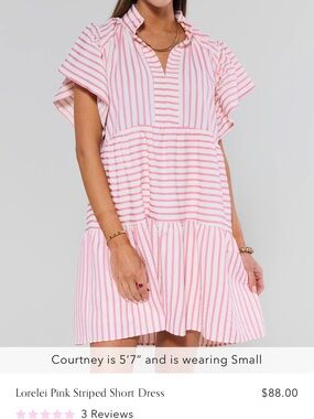 Pink Striped Casual Short Dress